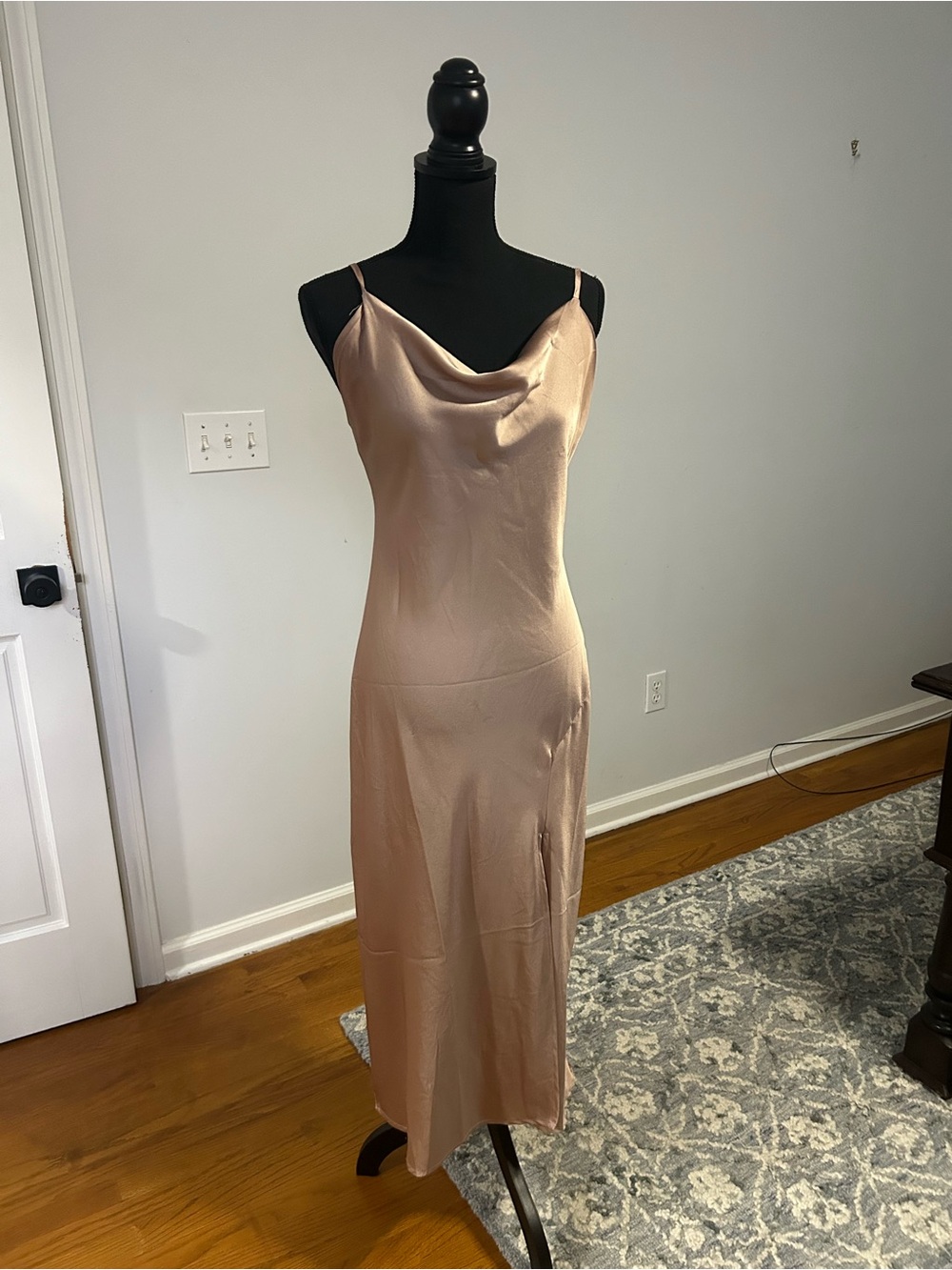 Bias-Cut Satin Slip Midi Dress in Blush